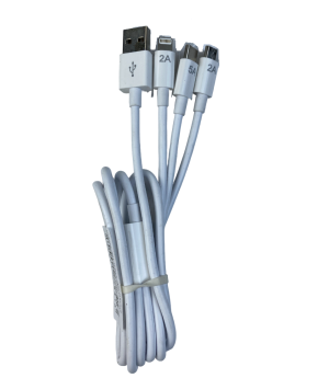 Кабель 3в1, USB - micro-USB/Lightning/USB Type-C...длина 1м20см